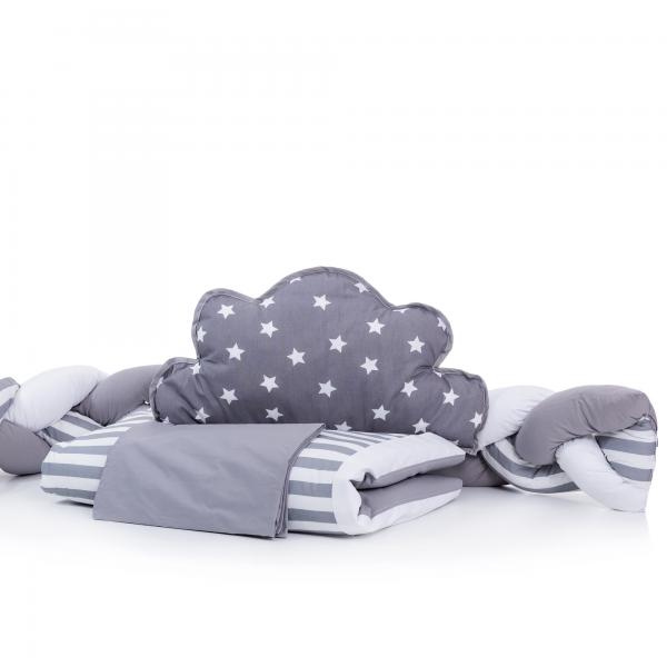 Lenjerie MyKids 8 piese Gray-White cu baldachin 120x60 cm